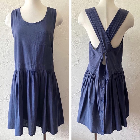 Vtg navy blue cotton voile dress