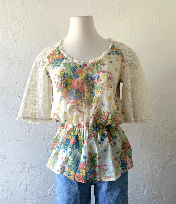 Vtg sheer voile and lace top