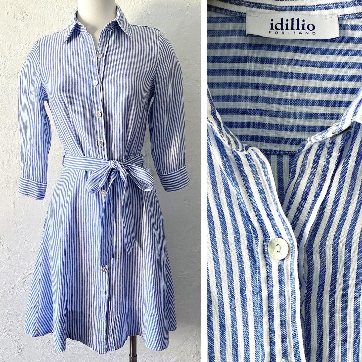 knee length dresses for ladies Positano Dress in Blue Floral and Lemon Cotton Linen main image 1