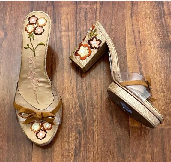 Beverly Feldman Clear Embroidered Sandals Etsy