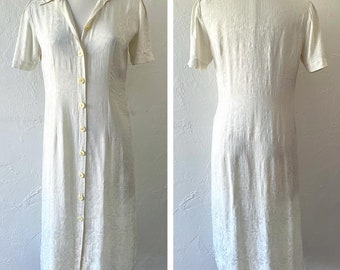 80s ivory silk shirt dress