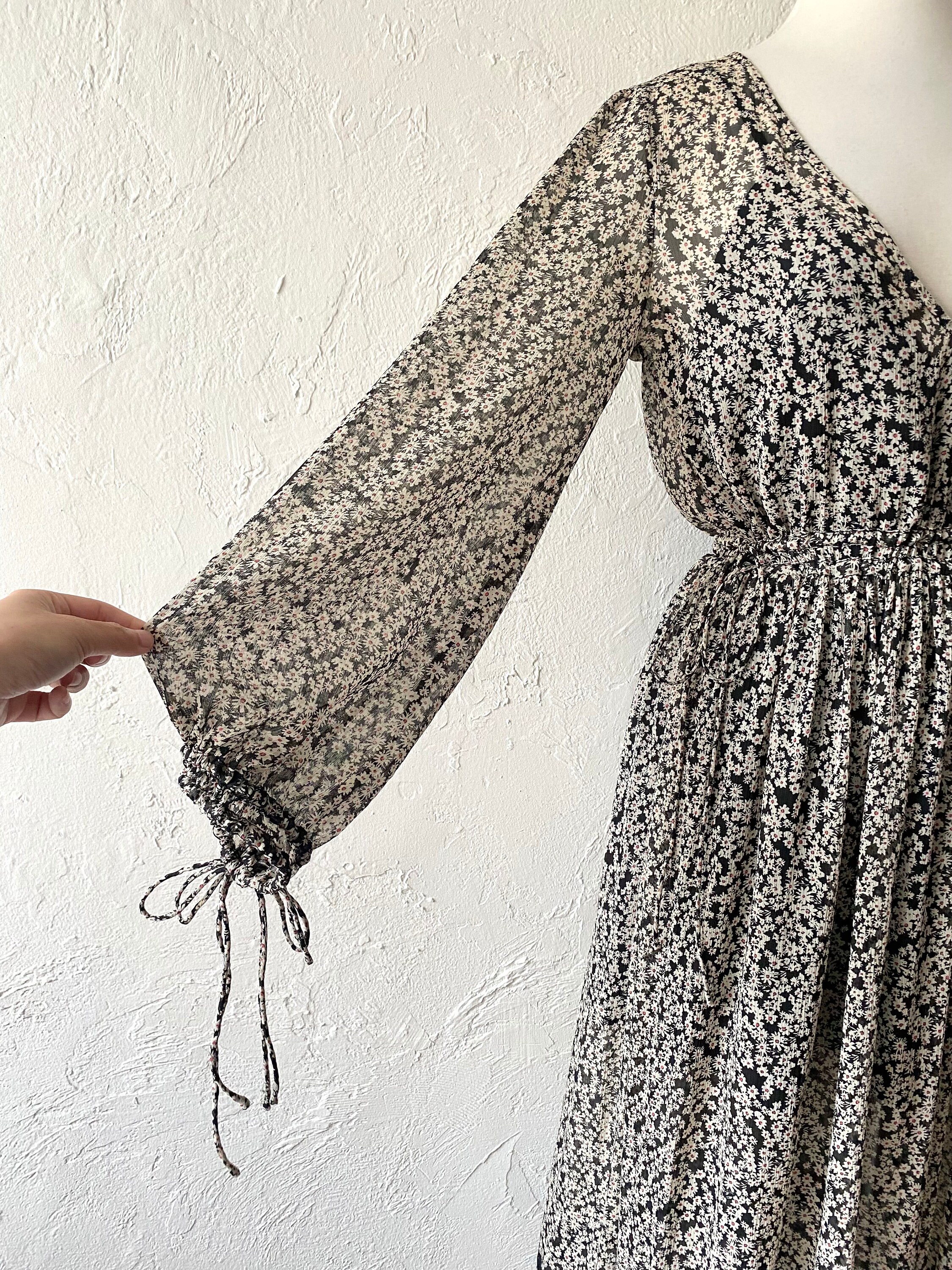chinese dress ladies Zara Blue White Floral Plunge V-Neck 3/4 Balloon Sleeve Midi Maxi A-li   Brie