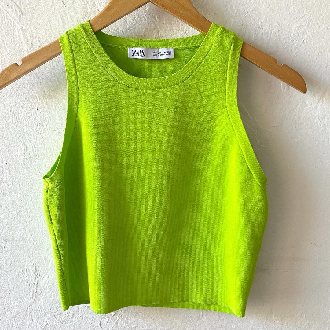 Zara Bright Lime Green Knit Crop Tank Etsy