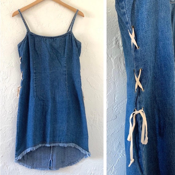 Y2K Lucky Brand Denim Lace Up Tunic Dress Size XS Jeans Cover Up