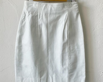 80s white leather high waist mini skirt