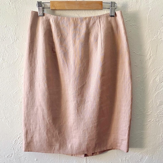 Vtg pink linen pencil skirt