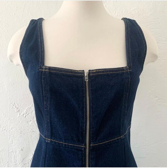 Vtg Mod inspired jean zip mini dress sz 2 - image 2
