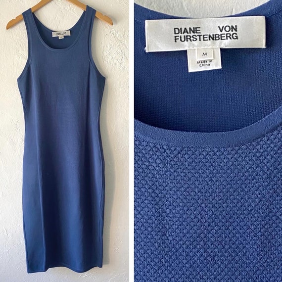 DVF navy blue knit midi dress - image 1