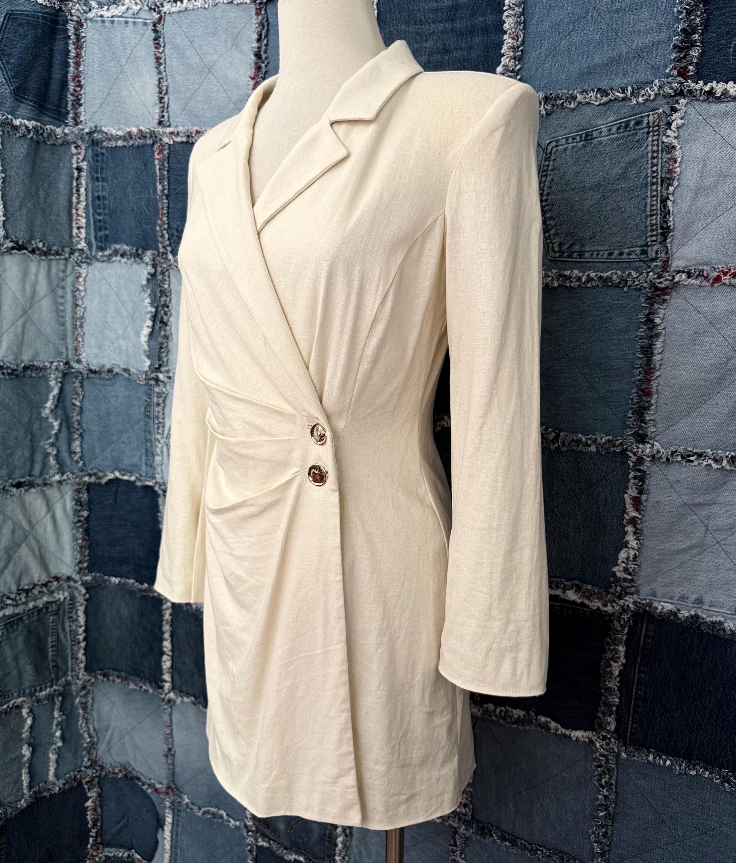 cream blazer dress zara Manire de Voir Women's Zara Double Breasted Blazer Dress With Chain - Natural