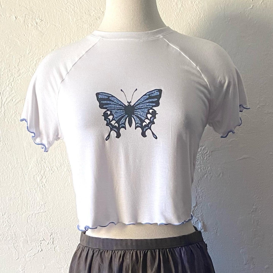 【IFYOUWANT】24SS★ Melting Butterfly CROP TEE Floerns Women's Butterfly Linked Cut Out Short Sleeve Rib