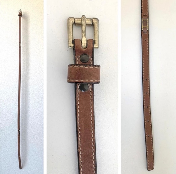 Vtg high waist brown leather belt - image 1