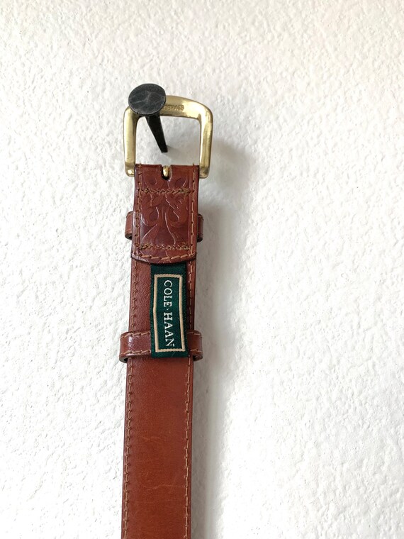 Vtg Cole Haan brown tooled leather belt - image 3