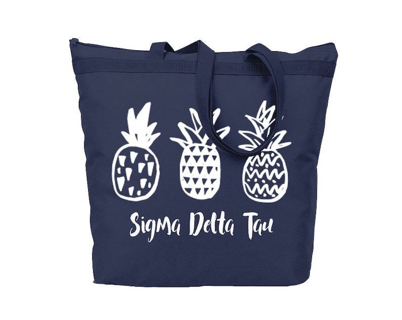 SDT Sigma Delta Tau Pineapple Tote Sorority Gift Sorority Tote Choose Your Colors!