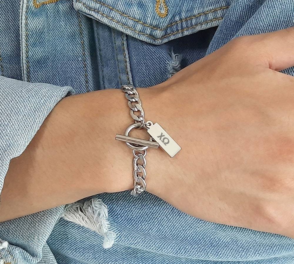 Chio Chi Omega Letters Stainless Steel Tag Bracelet - Etsy Australia