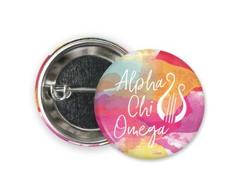 AXO Alpha Chi Omega Watercolor Script Single or Bulk 2.25" Pinback Button