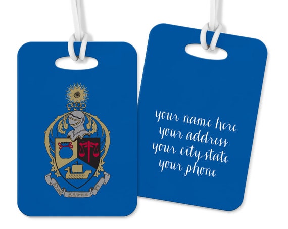 Delta Phi Epsilon DPHIE Striped Gold Luggage Tag