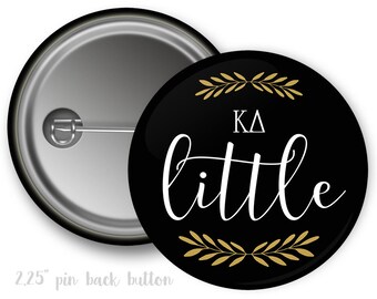 KD Kappa Delta Little Sister Faux Gold Foil and Black Sorority Pinback Button