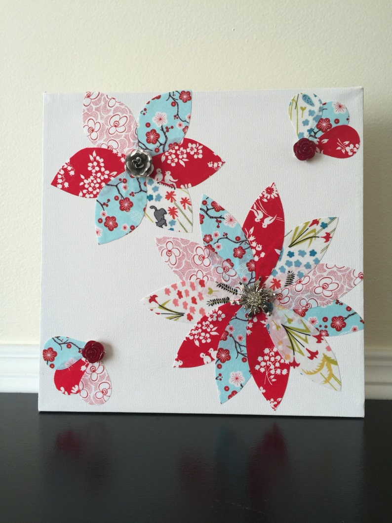 Handmade Fabric Flower Canvas Wall Art Etsy