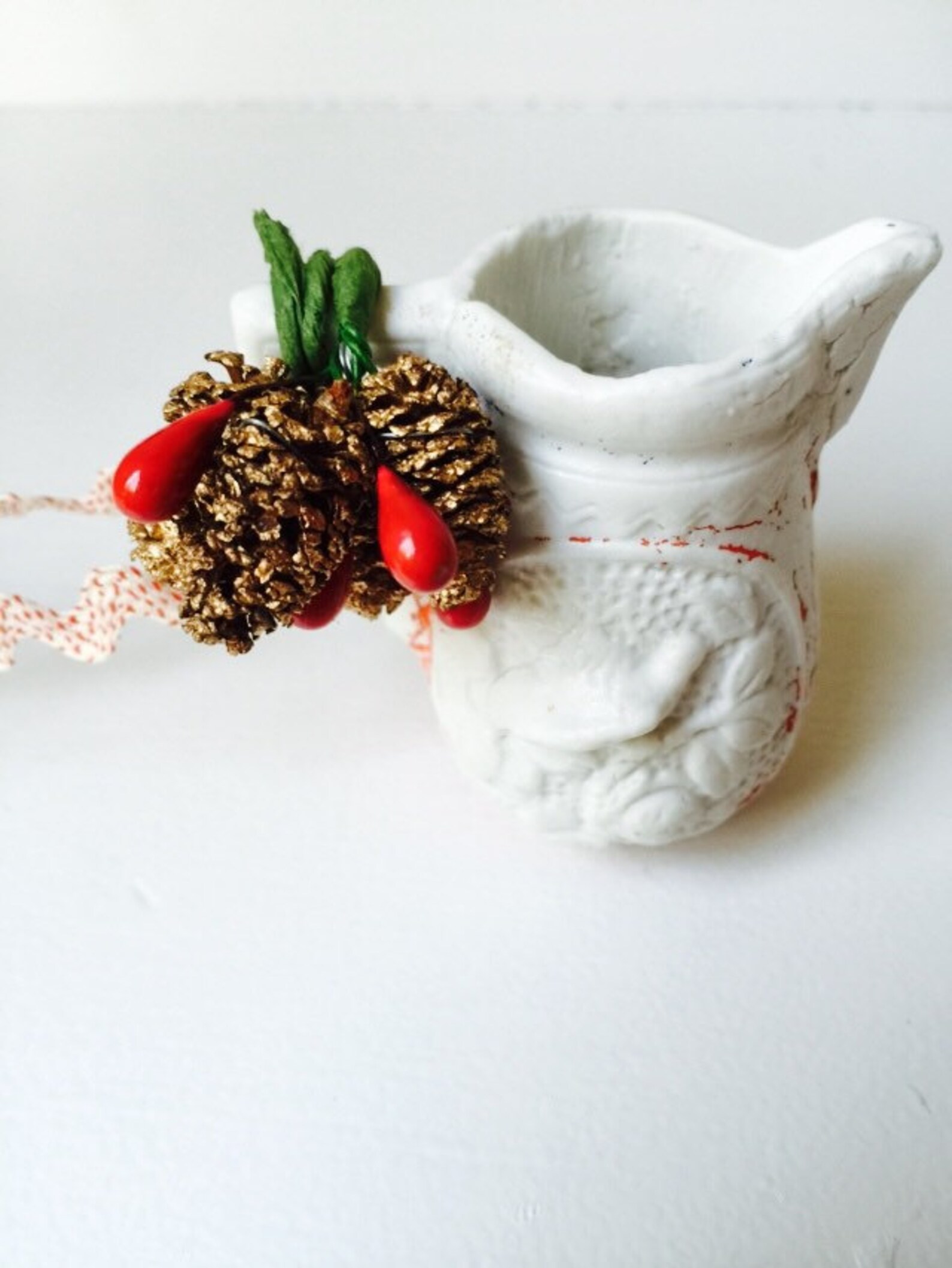 Small Vintage Bisque Pitcher Christmas Ornament Etsy