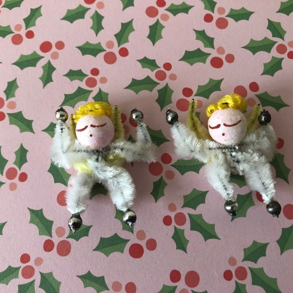 SeT Of 2 Vintage Spun Cotton And Chenille Stem Angel Ornament OR Gift Tag