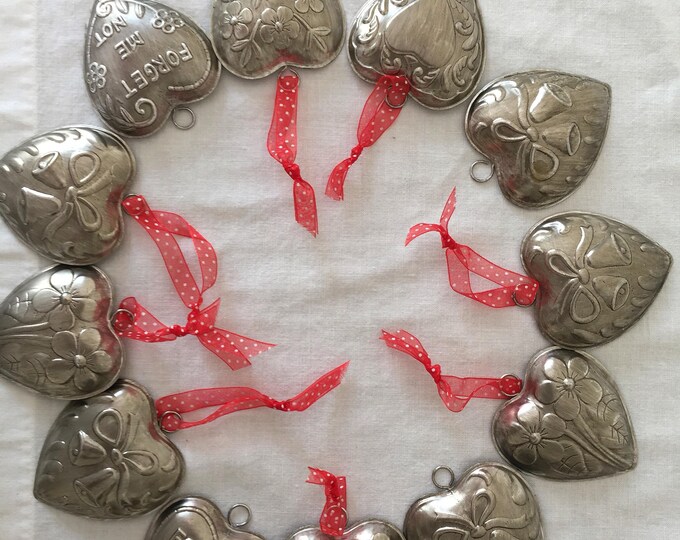 Set of 12 Vintage Tin Heart Ornaments Etsy