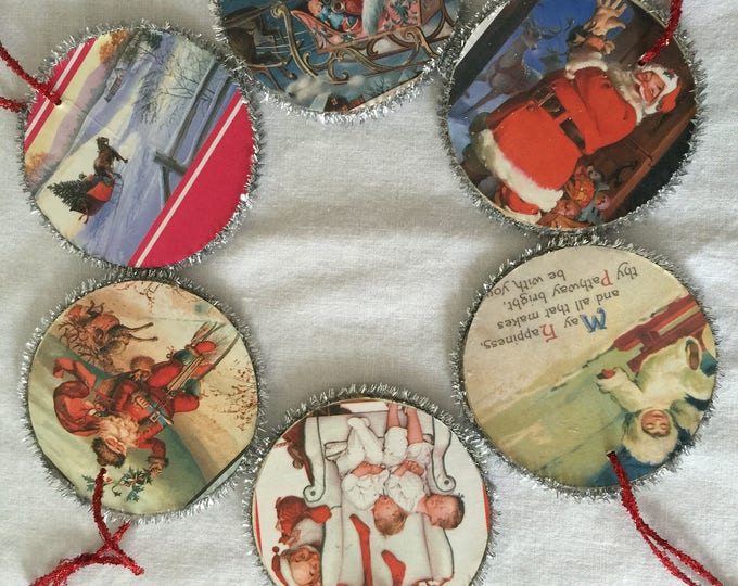 Set of 6 Vintage Christmas Card Ornaments Etsy