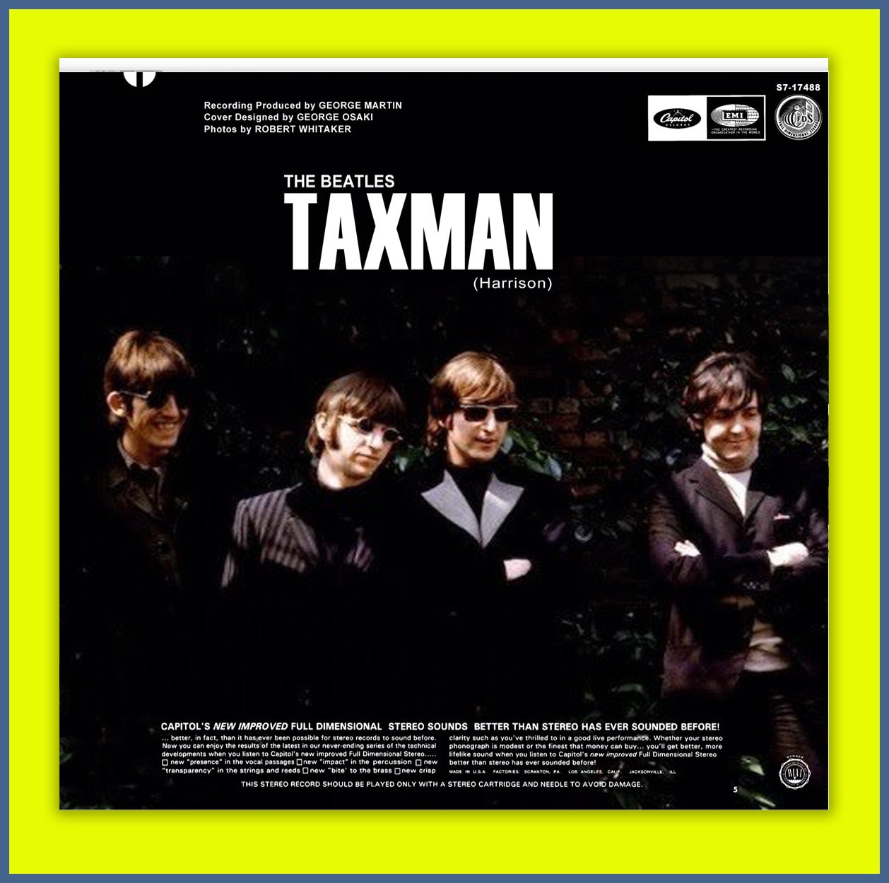 THE BEATLES -- Birthday B/w Taxman Pic Sleeve- Capitol