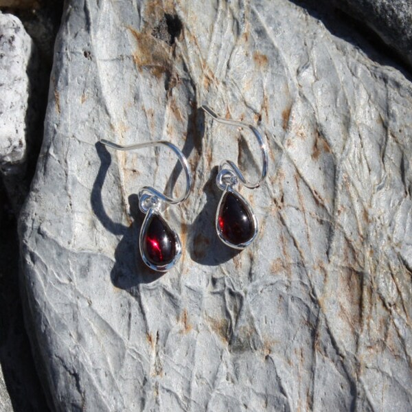 Garnet & Sterling Silver Teardrop Earrings - #86 January Birthstone