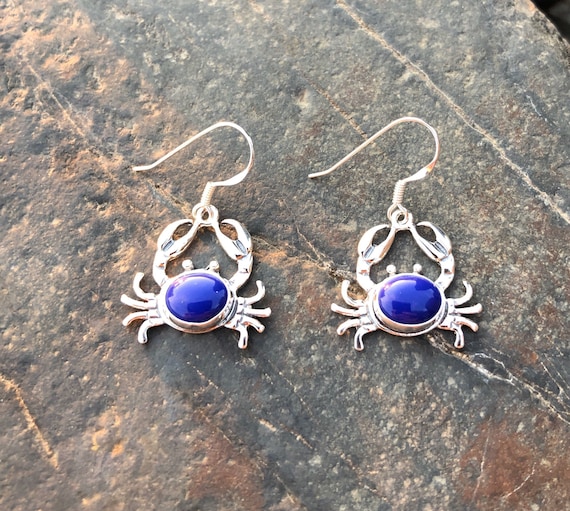 Black Onyx/Blue Lapis and Sterling Silver Crab Earrings