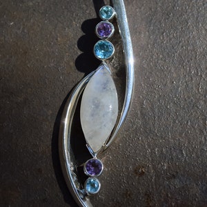 Moonstone, Amethyst, Blue Topaz and Sterling Silver Signature Pendant - #153