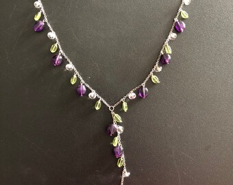 Amethyst, Peridot, Swarovski Crystals on a Sterling Silver Chain #10