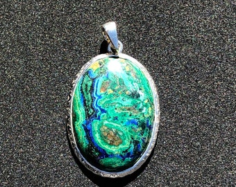 Azurite & Sterling Silver Oval Pendant