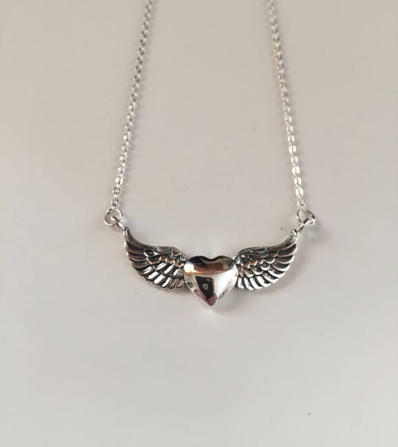 Sterling Silver Winged Heart Choker - #70