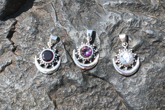 Mystic Topaz, Dendritic Agate or Garnet Sun & Moon Pendant