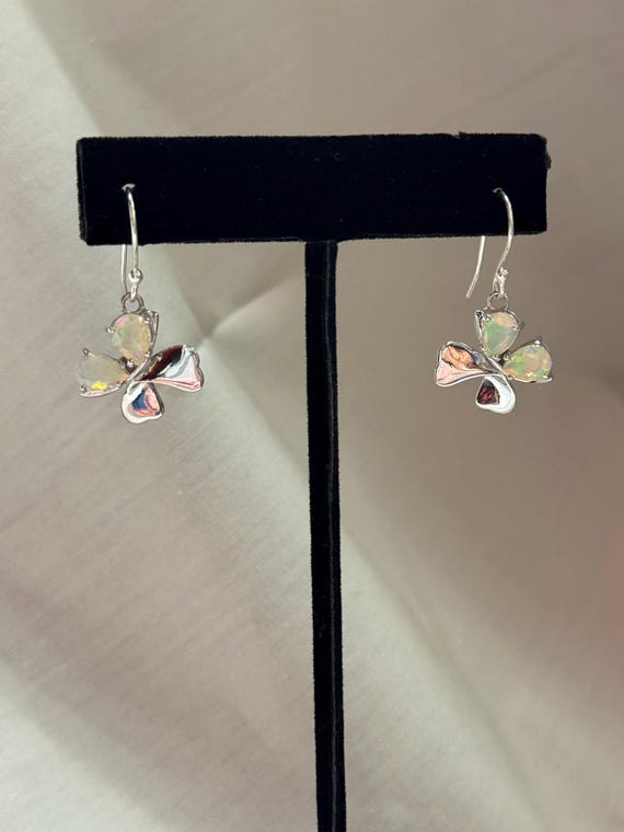 Ethiopian Opal and Sterling Silver 4 Leaf Clover Earrings