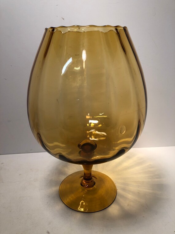 Mid Century Empoli Amber Glass Large Brandy Snifter Vase 12 Etsy