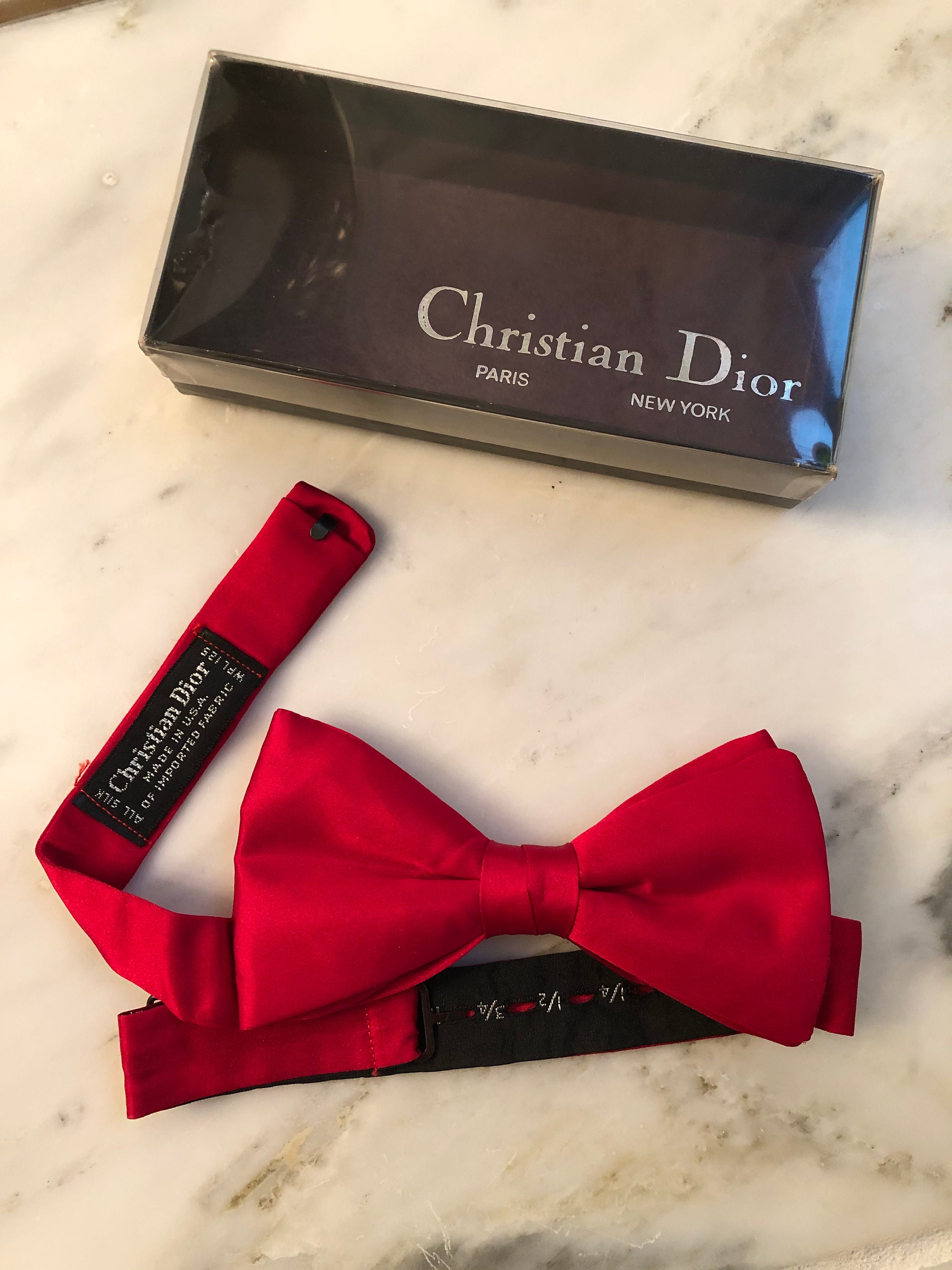 Vintage NOS Christian Dior Red Silk Bow Tie 