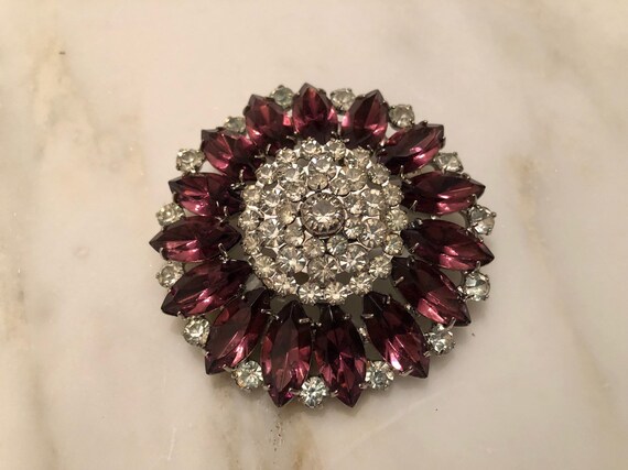 Vintage Hobe amethyst rhinestone brooch