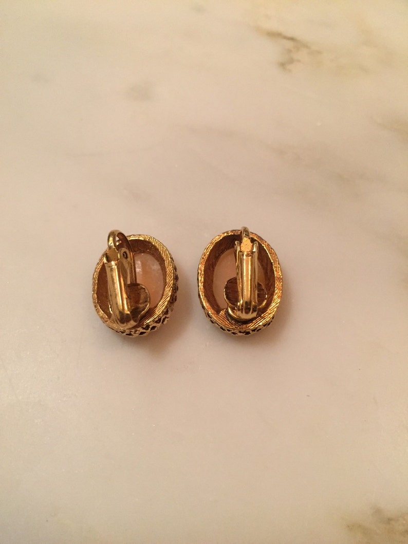 Vintage cameo clip on earrings with gold tone frame | Etsy