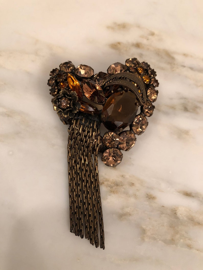 Vintage Juliana style topaz tassel brooch