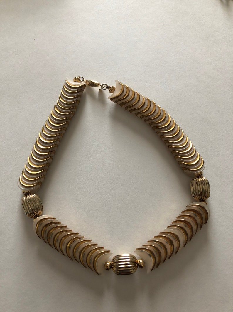 Vintage Sandra David gold and satin beaded necklace