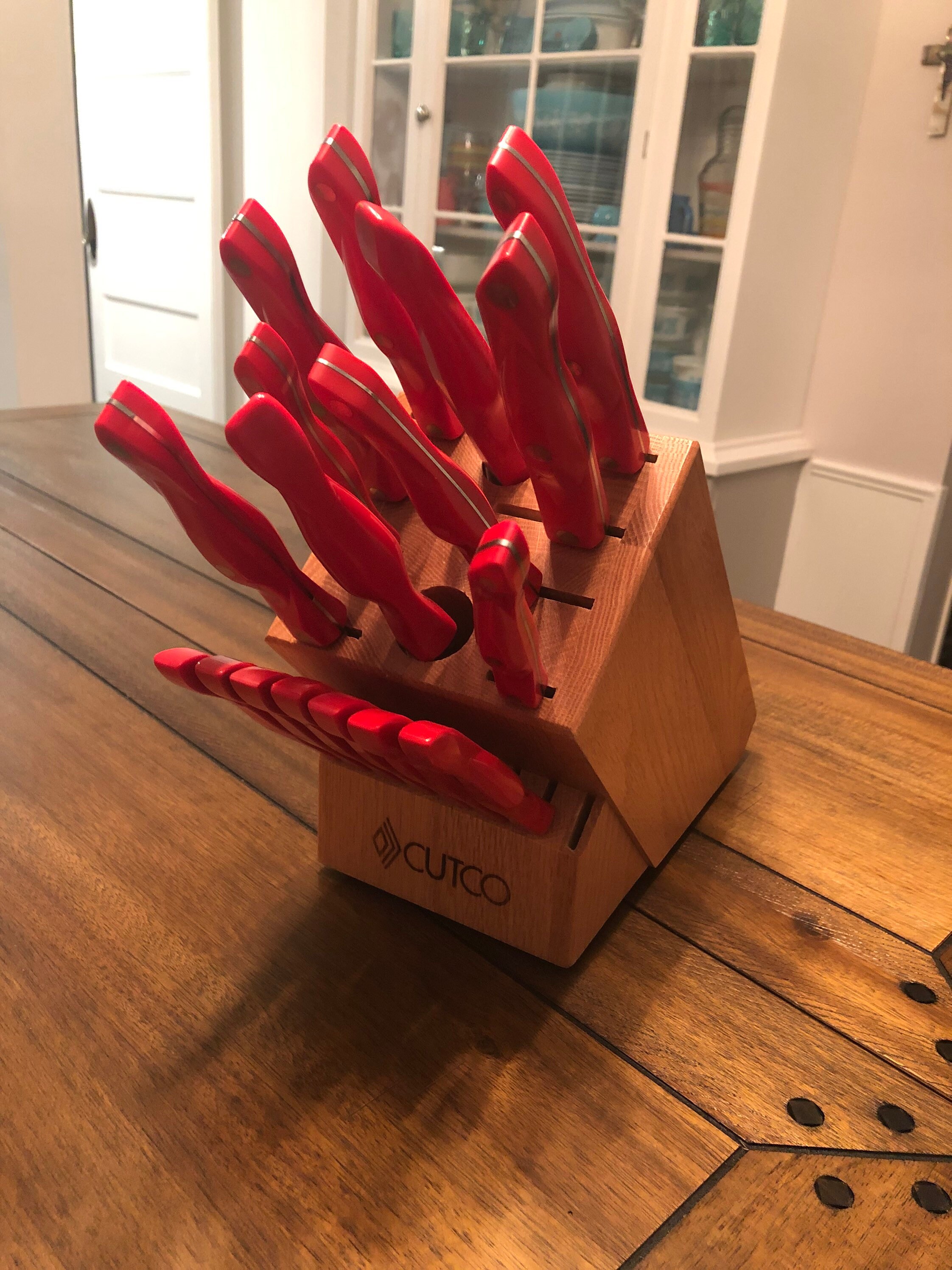 Cutco 17 Piece Red Handle Knife and Fork Set With Wood Block - Etsy