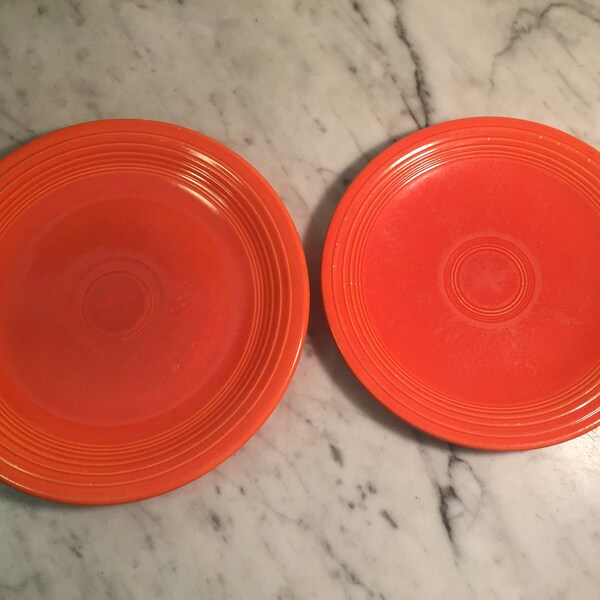 pair of small Fiestaware red orange readioactive plates