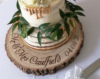 Personalised Wooden Log Slice Cake Stand: Rustic Wedding Decor