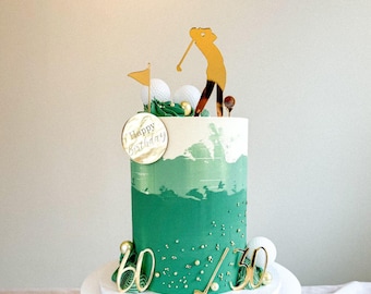 Personalised Golf Birthday Cake Topper Set: Golfer Silhouette & Name Charm