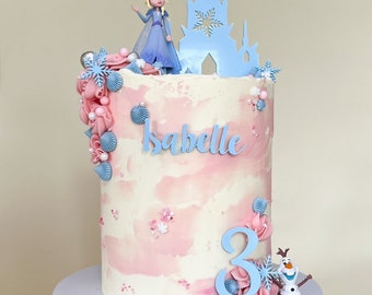 Personalised Princess Birthday Cake Topper Set, Frozen, Princess Theme Celebration Cake Charm Set, Castle Age and Name Bundle