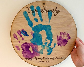 Personalised family hand print, hand print picture, personalised family, Our family, Baby handprint