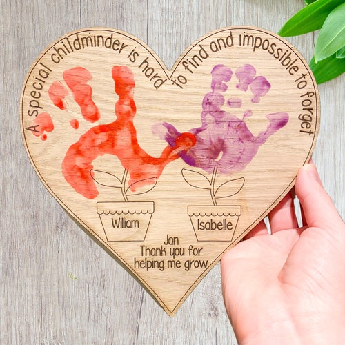 Personalised Teacher Thank You Gift: Handprint Flower Pot, Engraved Wood