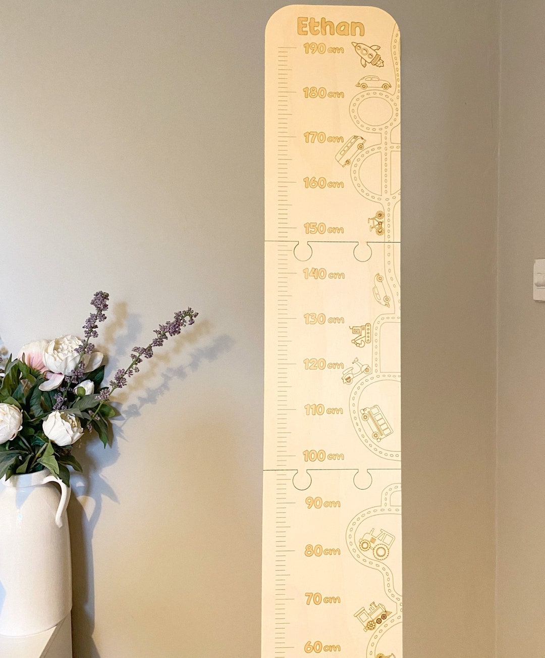 Personalised Wooden Height Chart: Engraved Transport Design - Etsy UK