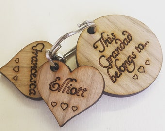 Personalised Key ring, Personalised Grandad Gift, Keychain, Personalised Grandma Gift, Gift for Dad, Wooden Key ring